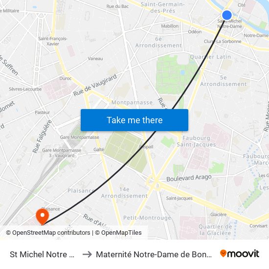 St Michel Notre Dame to Maternité Notre-Dame de Bonsecours map