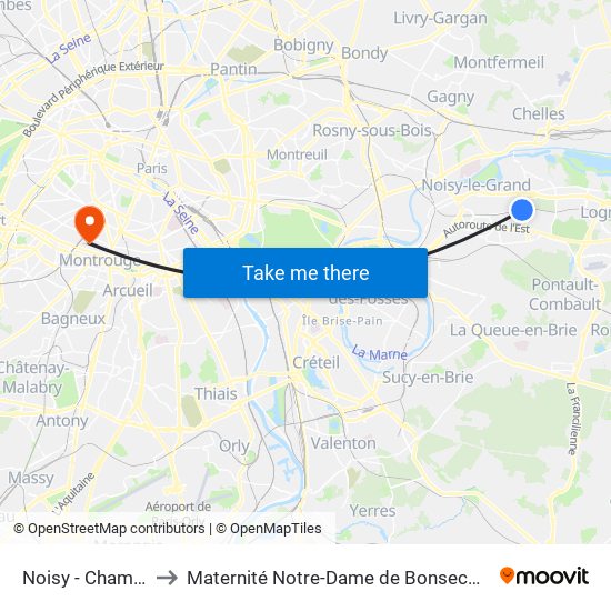Noisy - Champs to Maternité Notre-Dame de Bonsecours map