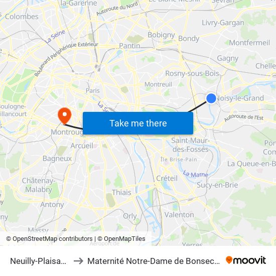 Neuilly-Plaisance to Maternité Notre-Dame de Bonsecours map