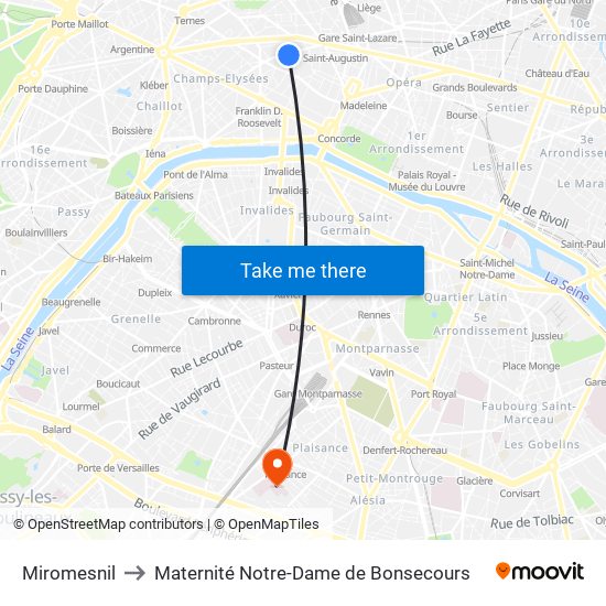 Miromesnil to Maternité Notre-Dame de Bonsecours map