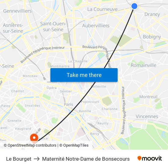 Le Bourget to Maternité Notre-Dame de Bonsecours map