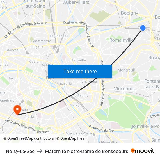 Noisy-Le-Sec to Maternité Notre-Dame de Bonsecours map