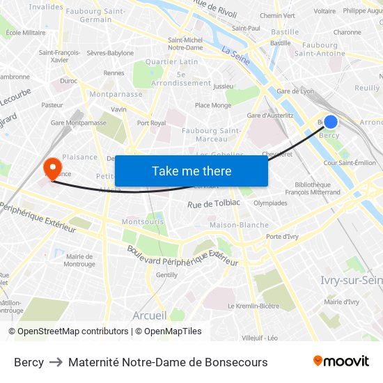 Bercy to Maternité Notre-Dame de Bonsecours map