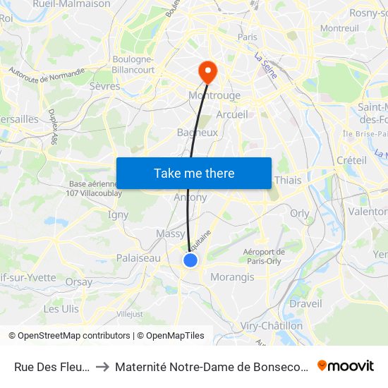 Rue Des Fleurs to Maternité Notre-Dame de Bonsecours map