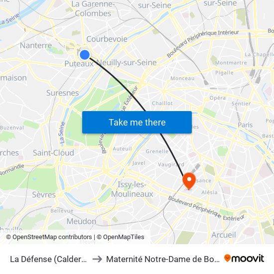 La Défense (Calder - Miro) to Maternité Notre-Dame de Bonsecours map
