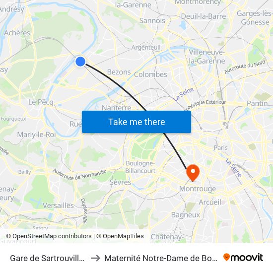 Gare de Sartrouville - RER to Maternité Notre-Dame de Bonsecours map