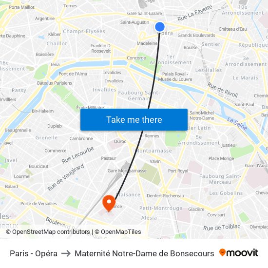 Paris - Opéra to Maternité Notre-Dame de Bonsecours map