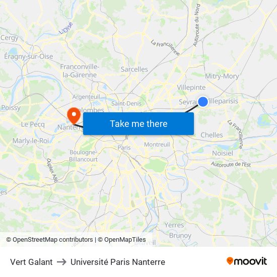 Vert Galant to Université Paris Nanterre map