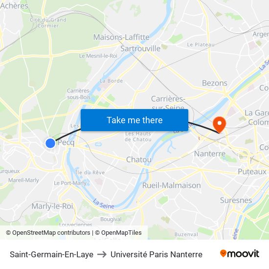 Saint-Germain-En-Laye to Université Paris Nanterre map