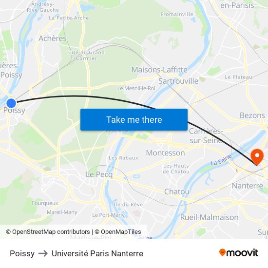 Poissy to Université Paris Nanterre map