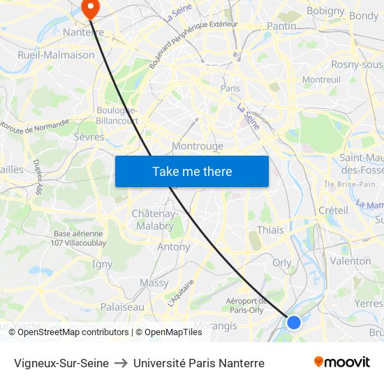 Vigneux-Sur-Seine to Université Paris Nanterre map