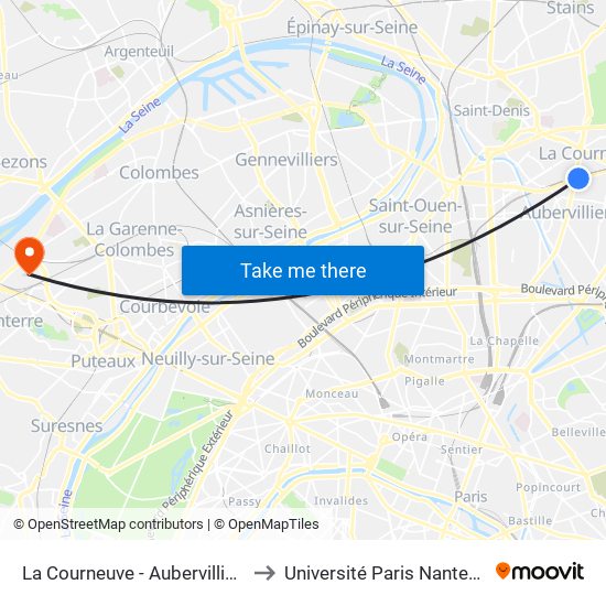 La Courneuve - Aubervilliers to Université Paris Nanterre map