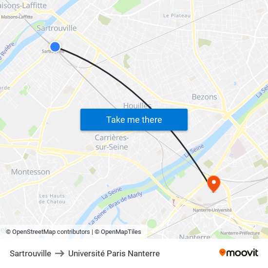 Sartrouville to Université Paris Nanterre map