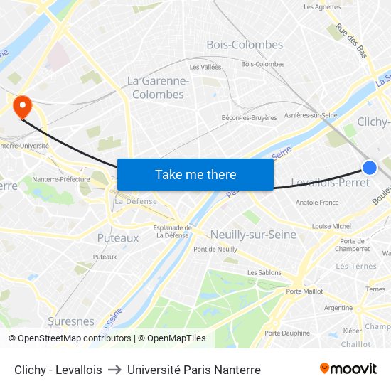 Clichy - Levallois to Université Paris Nanterre map