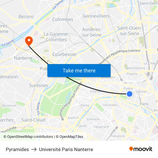 Pyramides to Université Paris Nanterre map