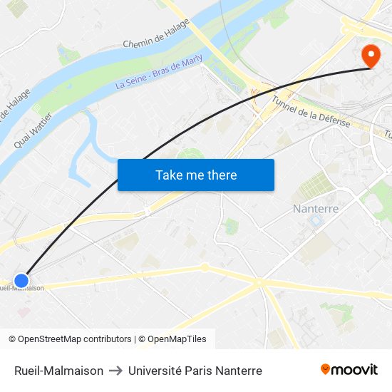 Rueil-Malmaison to Université Paris Nanterre map