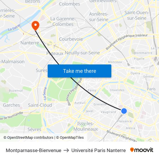 Montparnasse-Bienvenue to Université Paris Nanterre map