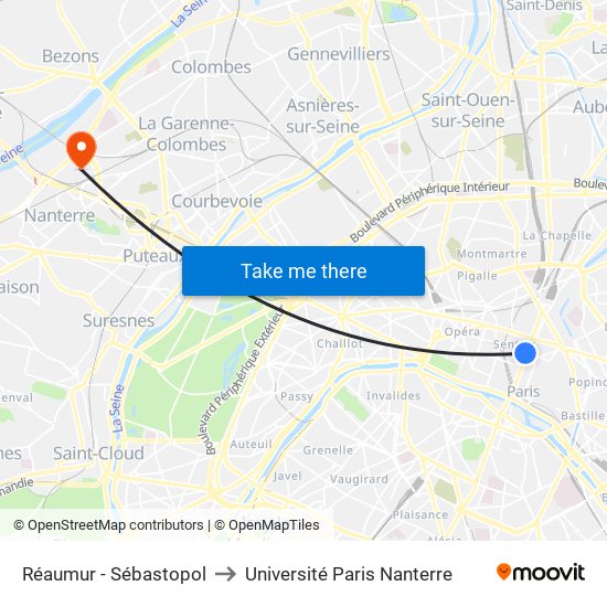 Réaumur - Sébastopol to Université Paris Nanterre map