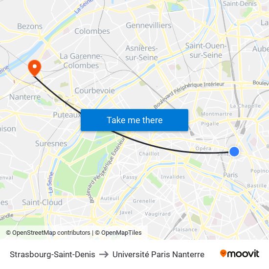 Strasbourg-Saint-Denis to Université Paris Nanterre map