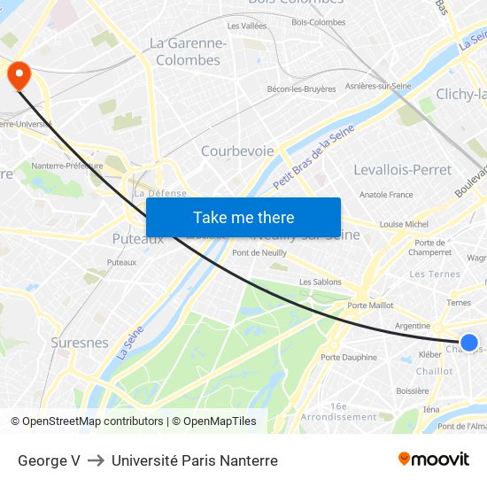 George V to Université Paris Nanterre map