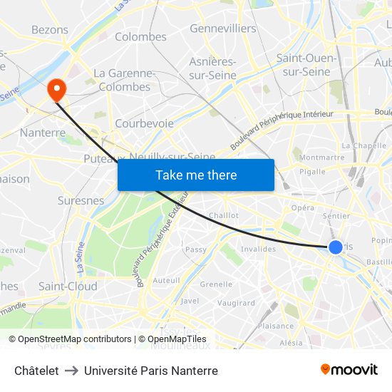 Châtelet to Université Paris Nanterre map