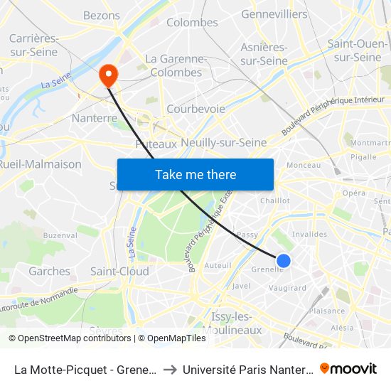 La Motte-Picquet - Grenelle to Université Paris Nanterre map