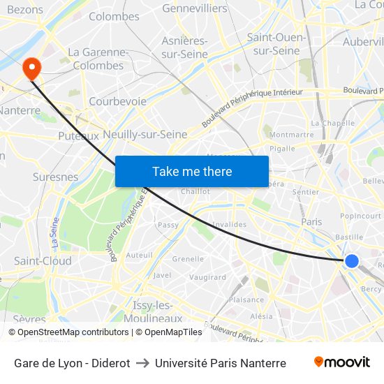 Gare de Lyon - Diderot to Université Paris Nanterre map