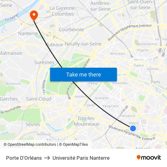 Porte D'Orléans to Université Paris Nanterre map