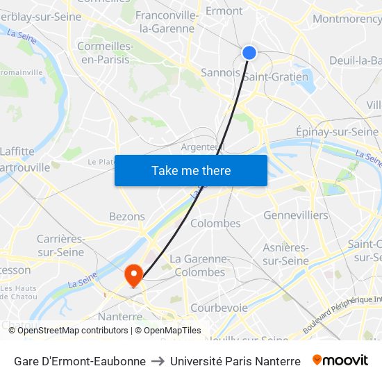 Gare D'Ermont-Eaubonne to Université Paris Nanterre map