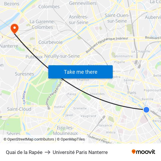 Quai de la Rapée to Université Paris Nanterre map