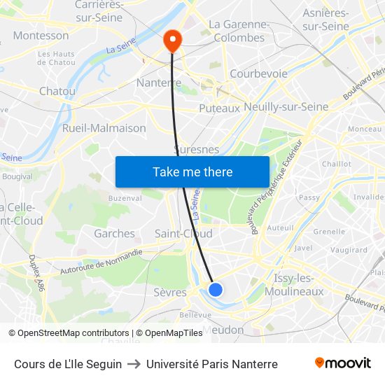 Cours de L'Ile Seguin to Université Paris Nanterre map