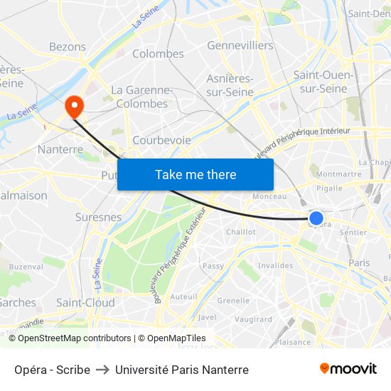Opéra - Scribe to Université Paris Nanterre map