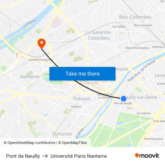 Pont de Neuilly to Université Paris Nanterre map