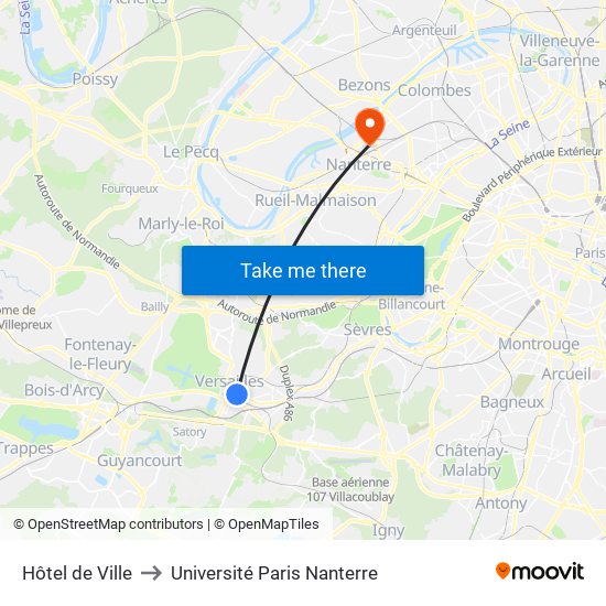 Hôtel de Ville to Université Paris Nanterre map