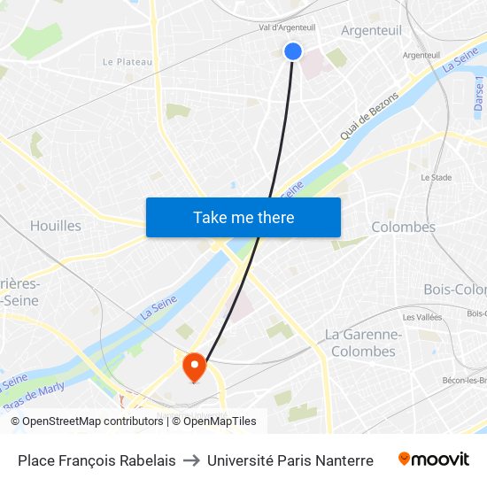 Place François Rabelais to Université Paris Nanterre map
