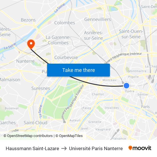 Haussmann Saint-Lazare to Université Paris Nanterre map