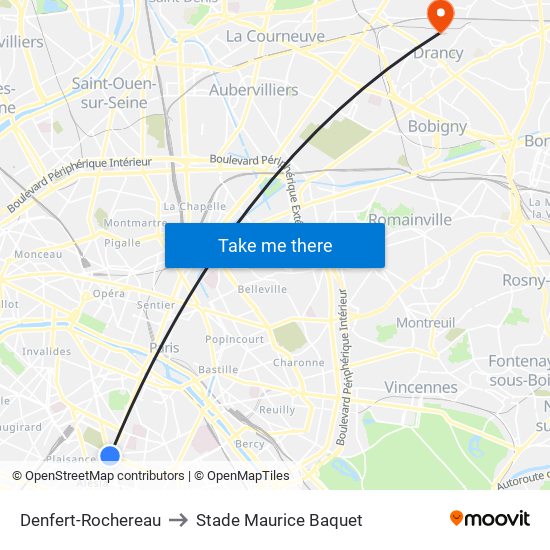 Denfert-Rochereau to Stade Maurice Baquet map