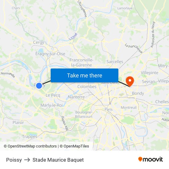 Poissy to Stade Maurice Baquet map