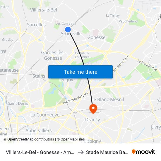 Villiers-Le-Bel - Gonesse - Arnouville to Stade Maurice Baquet map