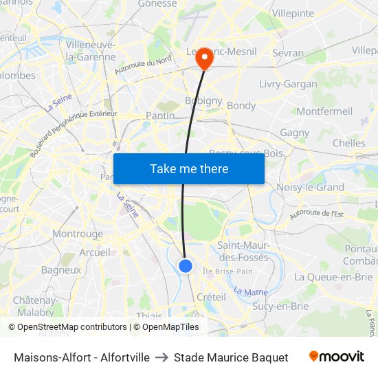 Maisons-Alfort - Alfortville to Stade Maurice Baquet map