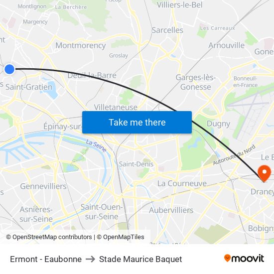 Ermont - Eaubonne to Stade Maurice Baquet map