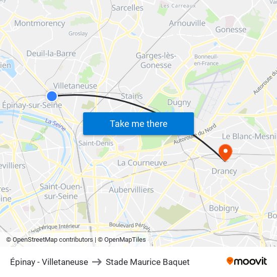 Épinay - Villetaneuse to Stade Maurice Baquet map