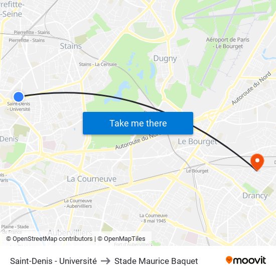 Saint-Denis - Université to Stade Maurice Baquet map