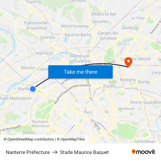 Nanterre Préfecture to Stade Maurice Baquet map
