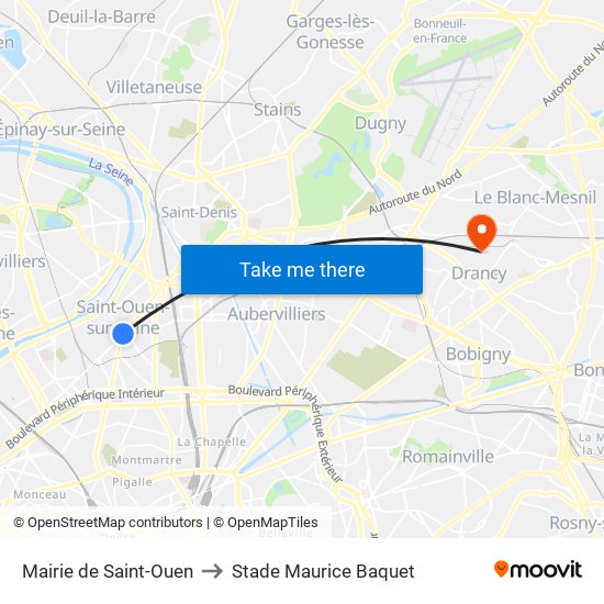 Mairie de Saint-Ouen to Stade Maurice Baquet map