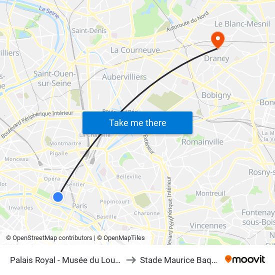 Palais Royal - Musée du Louvre to Stade Maurice Baquet map