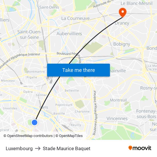 Luxembourg to Stade Maurice Baquet map