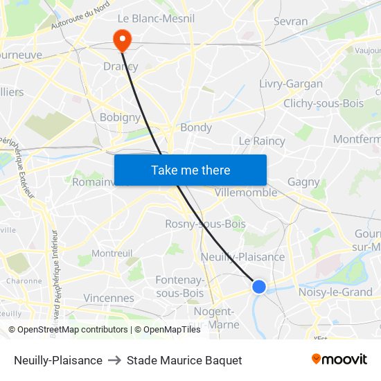 Neuilly-Plaisance to Stade Maurice Baquet map