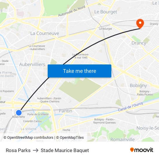 Rosa Parks to Stade Maurice Baquet map