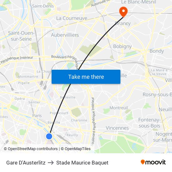 Gare D'Austerlitz to Stade Maurice Baquet map